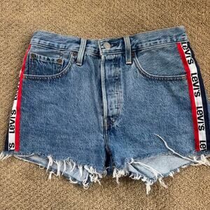 Levis premium logo stripe denim shorts